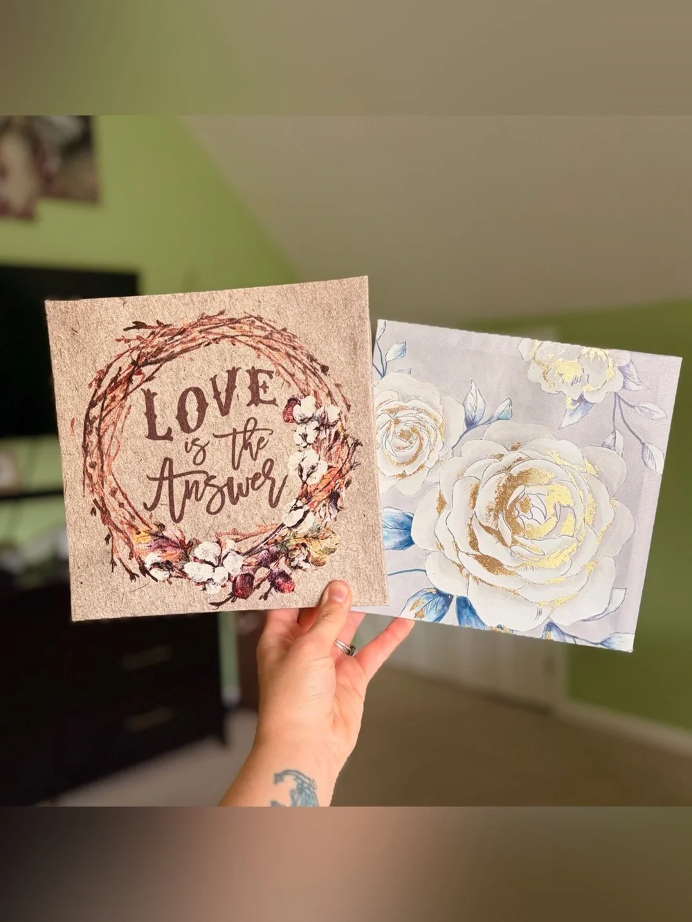 Love Is the Answer Floral Wall Art Set - Brown & Blue